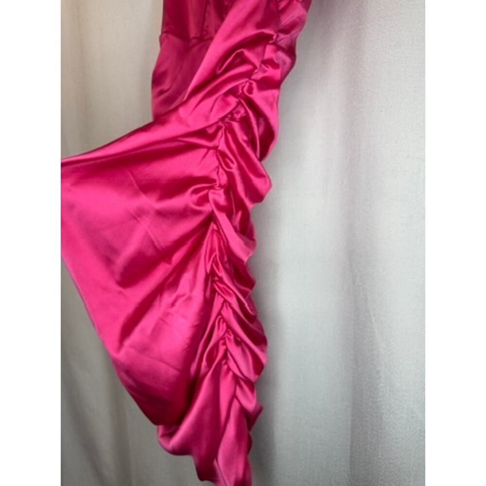 375. Sugar Thrillz Hot Pink Satin Ruched Bodycon Mini Dress Size XXS - Picture 3 of 9
